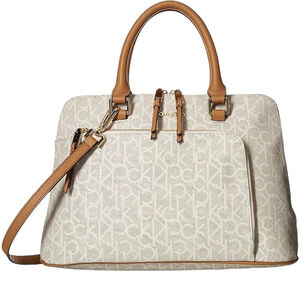 (NWOT) Calvin Klein Hudson Monogram Dome Satchel – Almond Khaki/Cashew